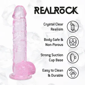 Dildo Realista RealRock Rosa com Testículos | Ultra-Realista com Ventosa | 14,7cm Ø2.8cm