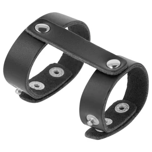 Anel Peniano DARKNESS Duplo Couro Ajustável — Pénis + Testículos | BDSM ⚫