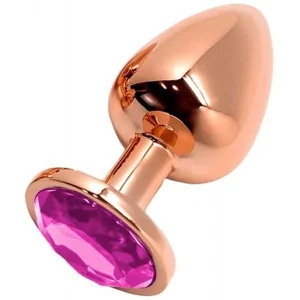 Plug Anal de Metal GOLD Wooomy Grande Rosa | Jóia Dourada + Bolsa | 9cm Ø4cm