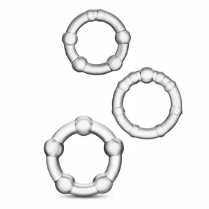 Conjunto 3 Anéis Beaded Transparente Blush Novelties — Ø3cm, Ø3,5cm e Ø4cm | TPE ⚪